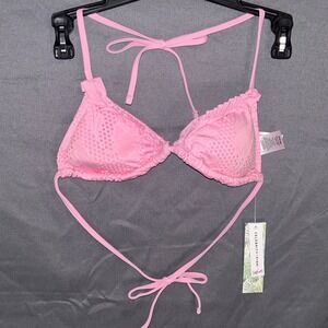 Celebrity‎ Pink Mesh Triangle Bikini Top Pink Ruffle Trim XS NWT